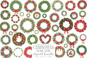 Christmas Wreath Clipart, Hollyhock, an Illustration by SinaCreation (Thumbnail 1 of 7)