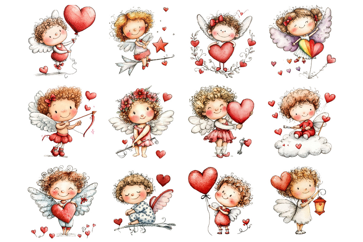 Whimsical Valentines Cupid Clipart, an Illustration by Design Market (Photo 2 of 5)