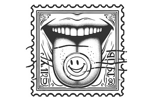 Postage Stamp With Mouth Tongue