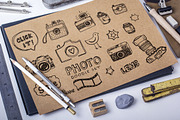 Retro photo doodles set + pattern, an Illustration by Hala (Thumbnail 1 of 4)