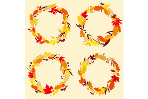 Colorful Wreaths Of Autumn Leaves