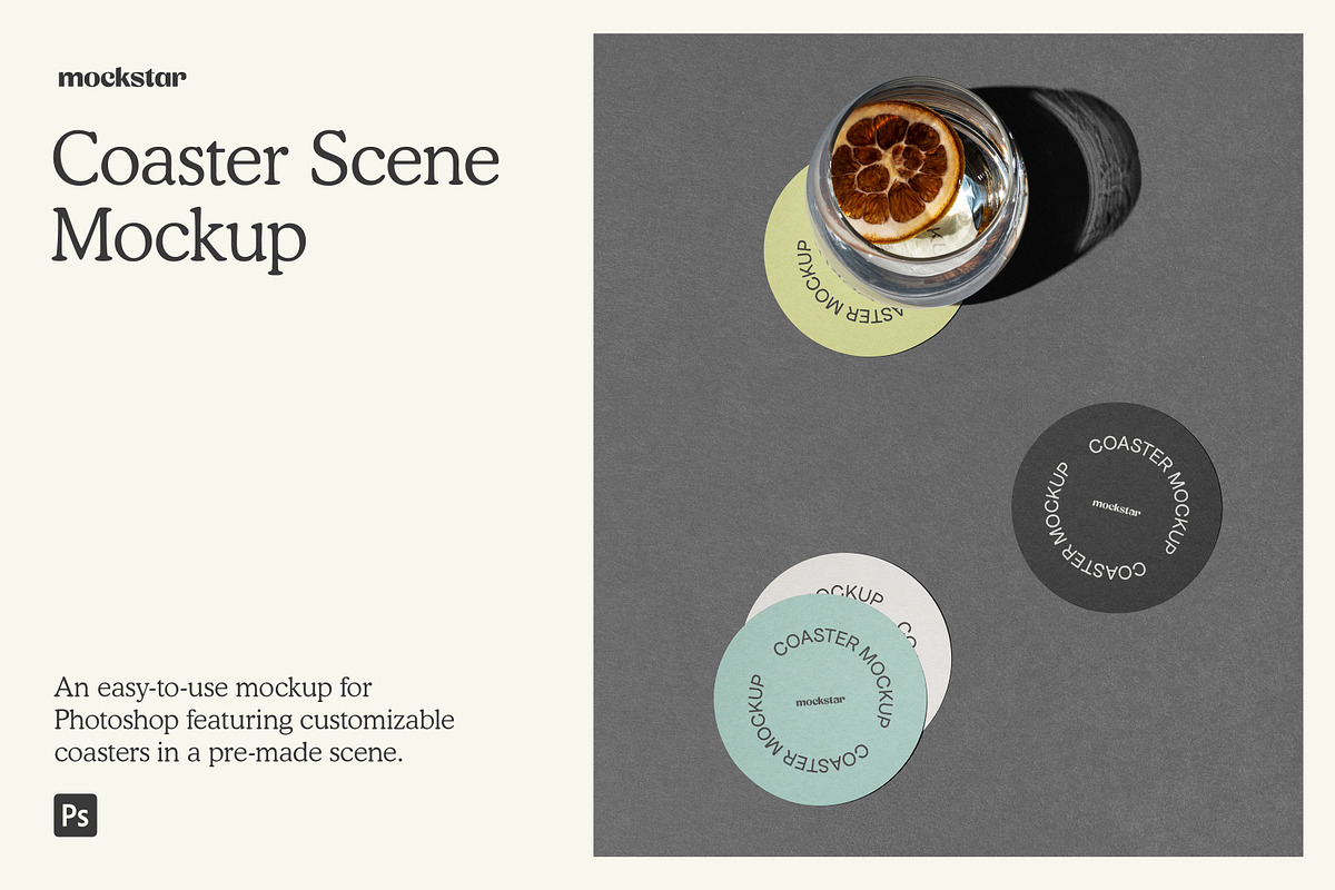 Coaster Scene Mockup, a Cups & Container Mockup by mockstar (Photo 1 of 7)