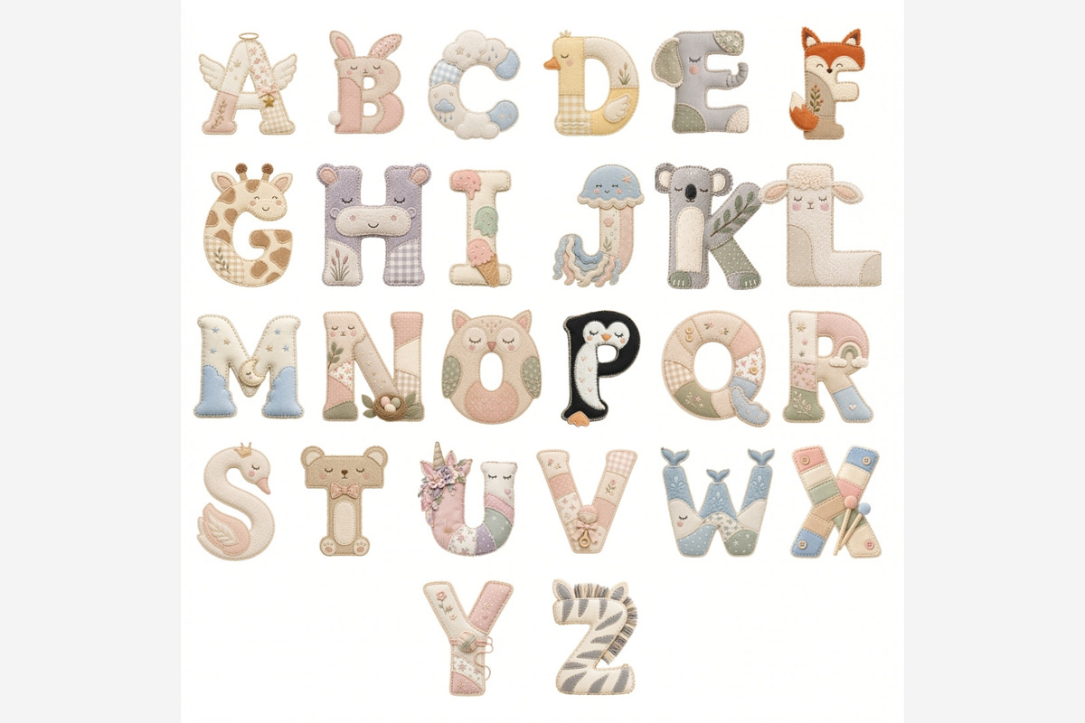 Soft Patchwork Baby Alphabet PNG, a Seasonal Illustration by Tanya Kart (Photo 2 of 6)