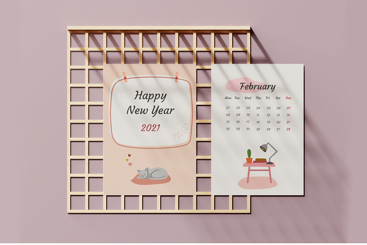 2021 Wall Calendar Cute Illustration, a Templates & Theme by Kalstud (Photo 2 of 8)