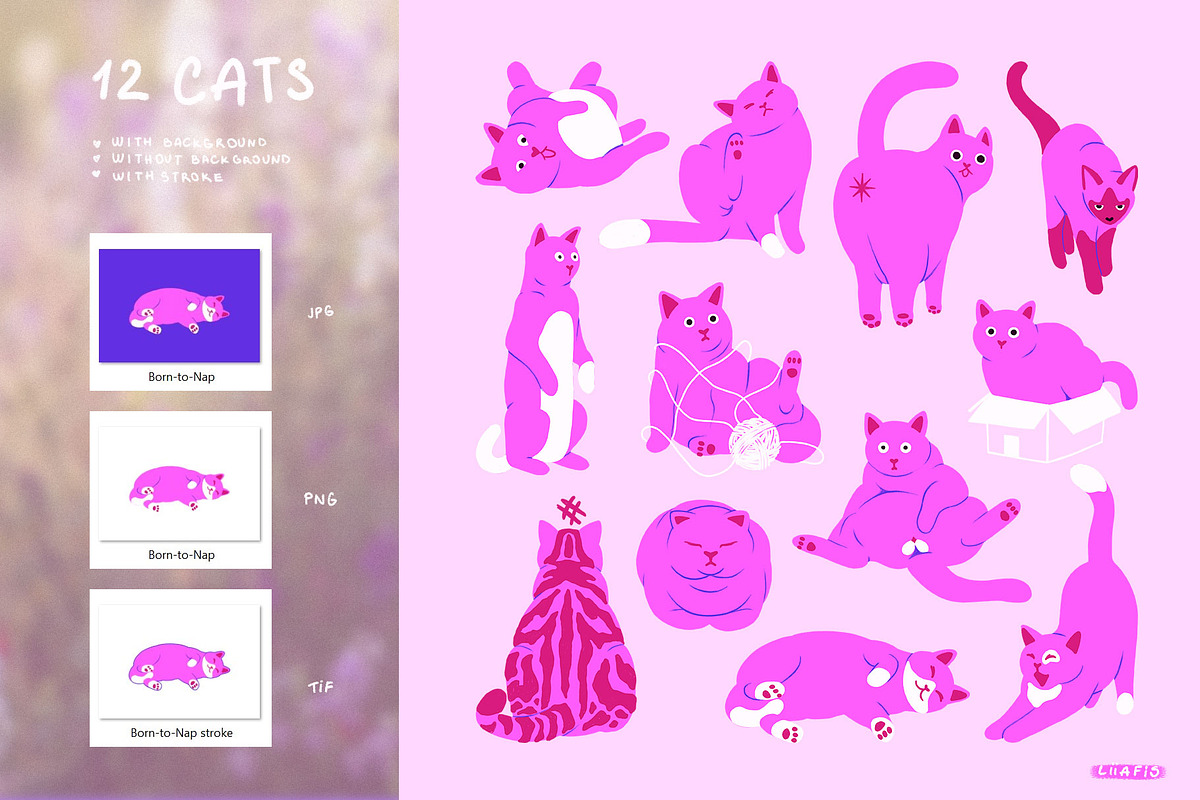 Funny Cats Illustration Collection, an Animal Illustration by Liiafis (Photo 2 of 11)