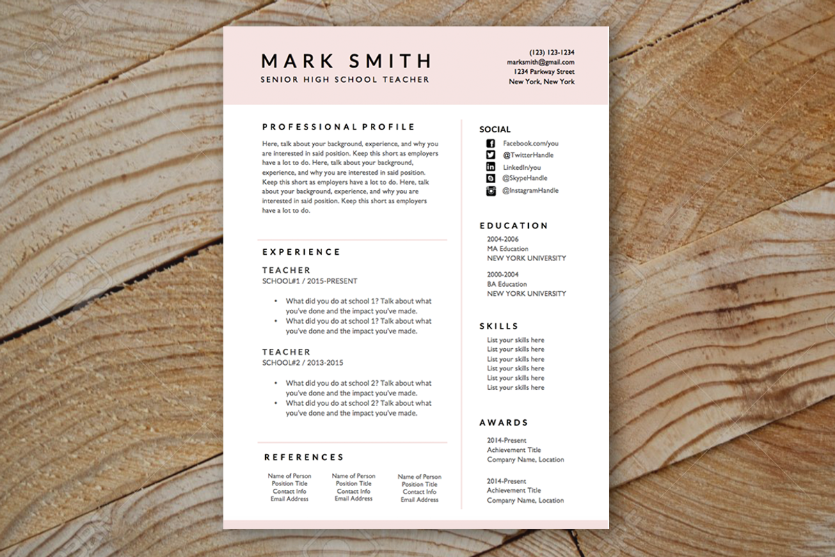 Resume for Teacher MS Word, a Resume Template by ShalexDesigns