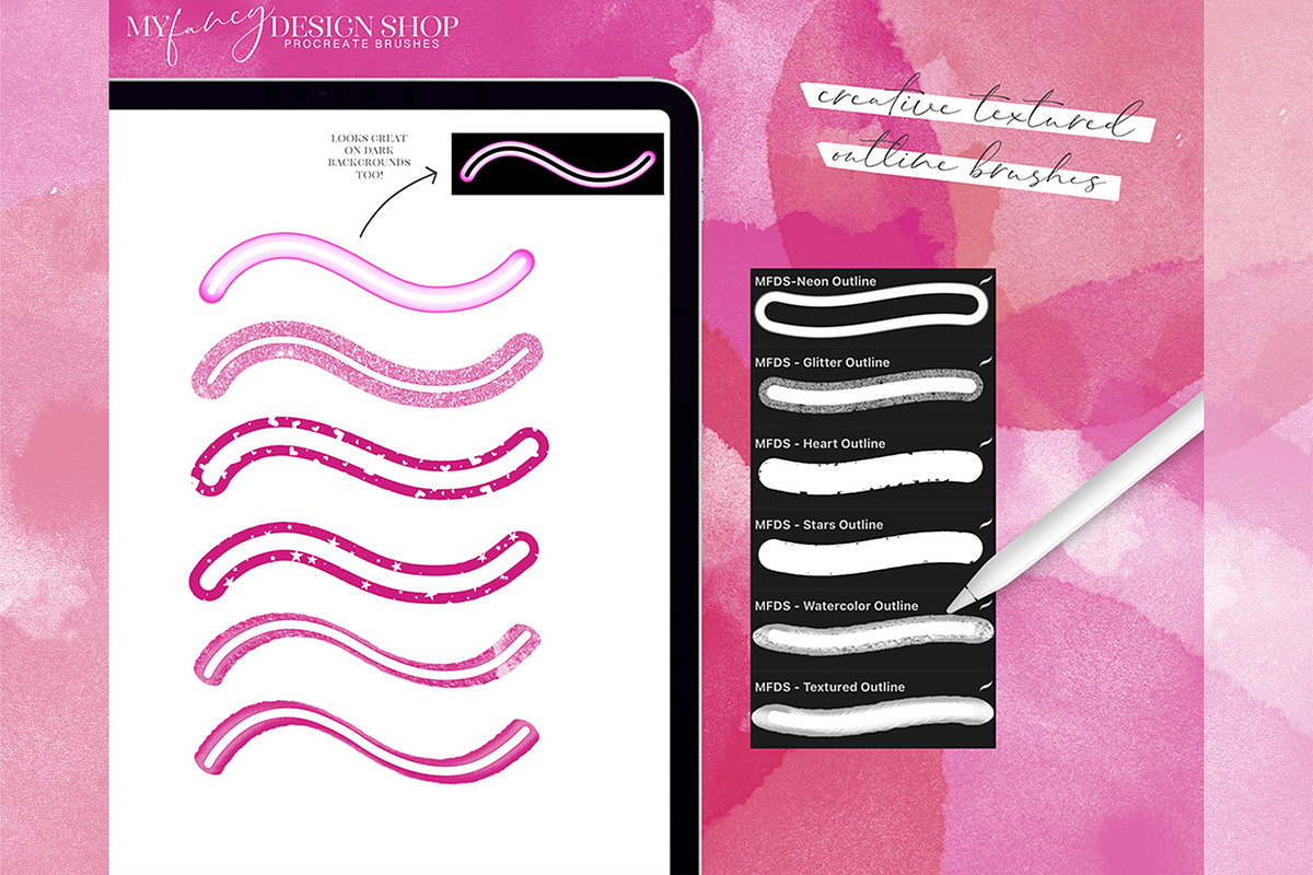 Procreate Outline Lettering Brushes, a Brush Add-On by My Fancy Design Shop (Photo 3 of 10)