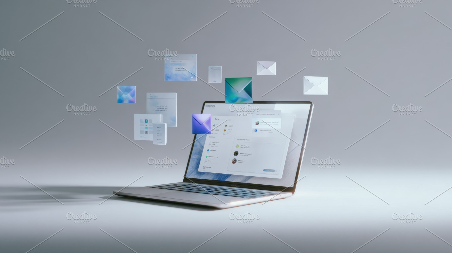 Modern laptop with floating windows, a Photo by Beautiful things