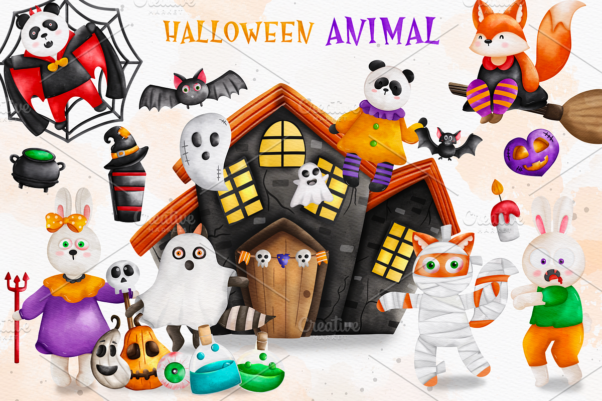 Animal Halloween, Halloween Clipart, an Animal Illustration by Apixsala
