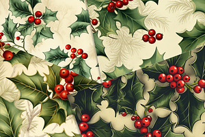 Vintage Holly Leaves Digital Papers