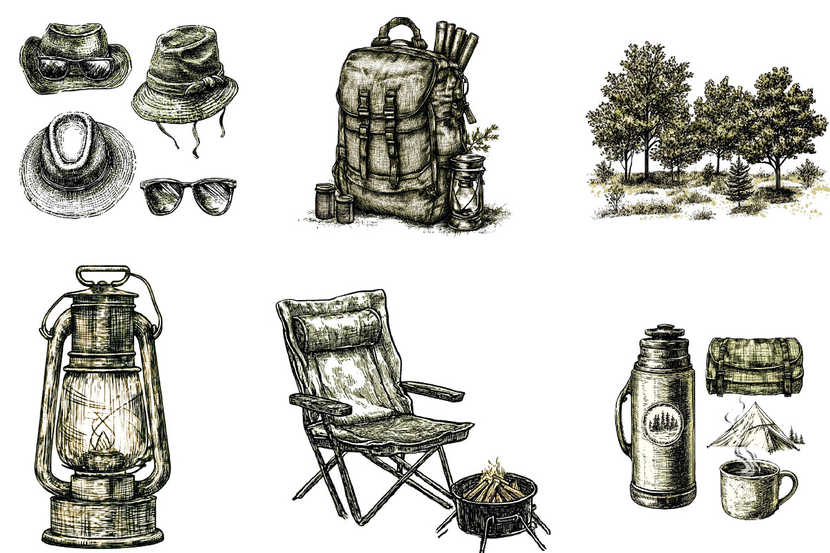 Hand Drawn Outdoor Camping Clipart, an Illustration by Designking (Photo 2 of 5)
