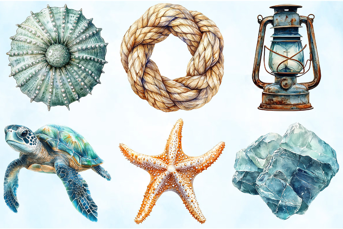 Watercolor Coastal Serenity Clipart, an Illustration by Craft Nest (Photo 5 of 6)
