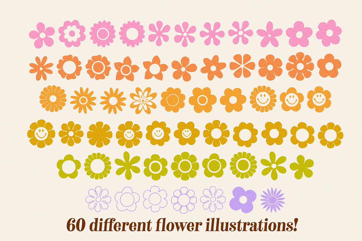 Retro Flowers Illustration Font, a Symbol Font by Dear Darling Design (Photo 4 of 13)