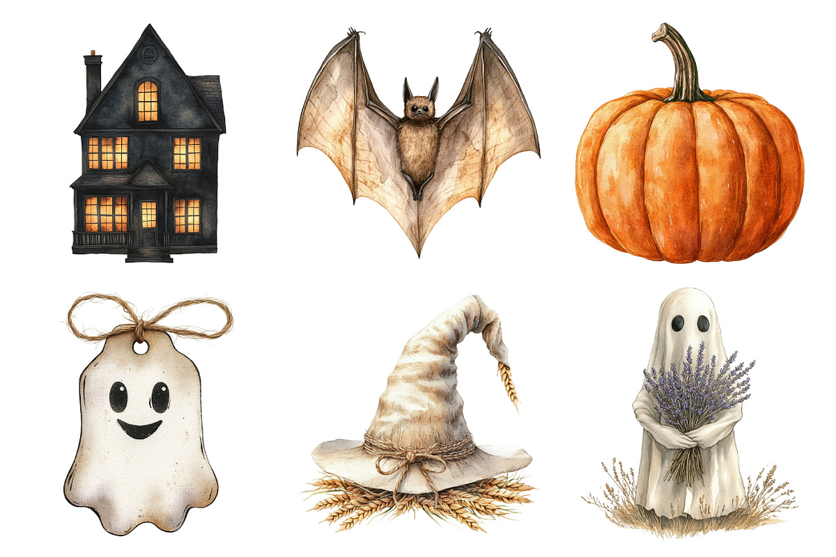 Watercolor Neutral Halloween Clipart, an Illustration by Daily.Designs (Photo 2 of 5)