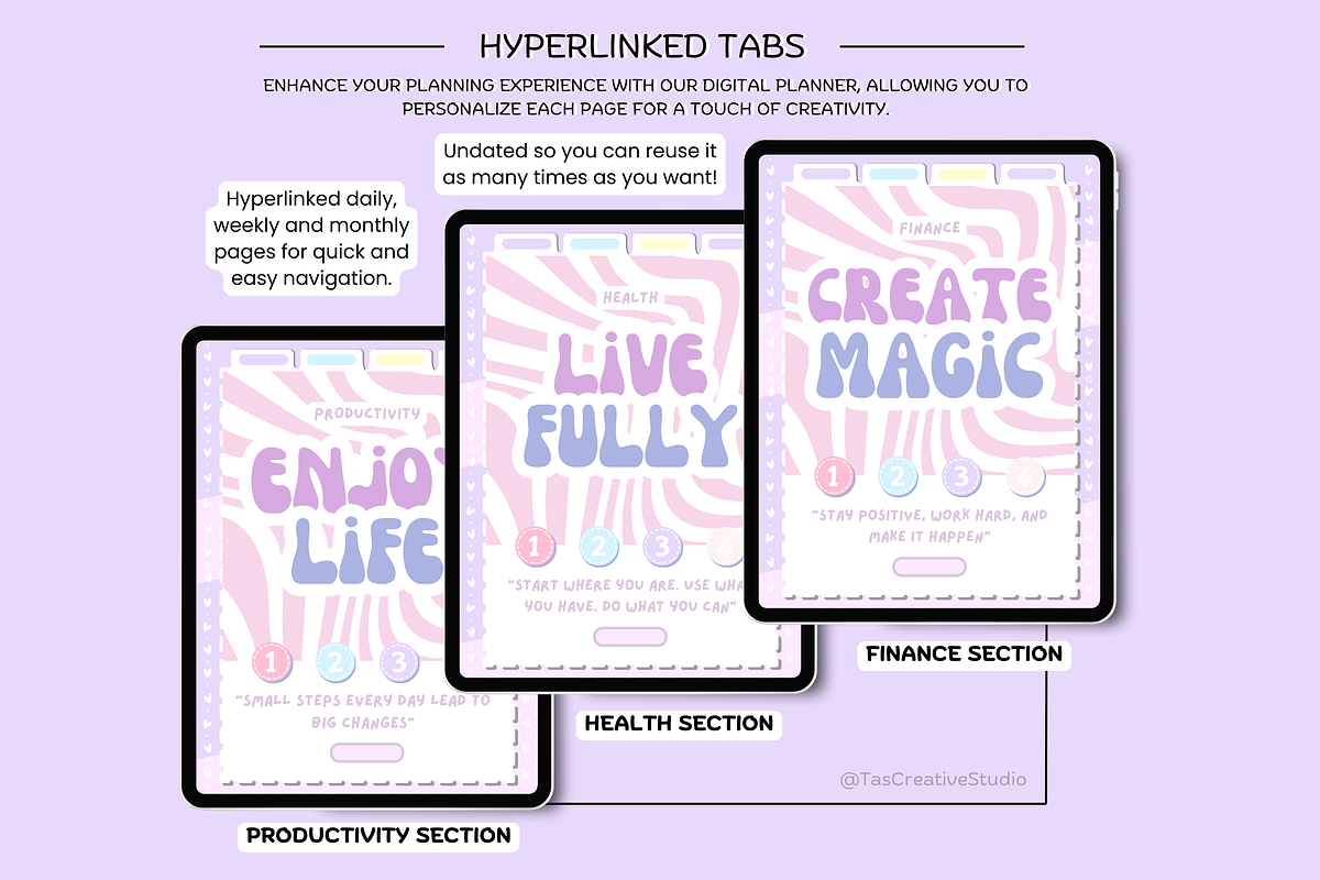Portrait Purple Digital Planner, a Stationery Template by Tas Creative Studio (Photo 6 of 12)