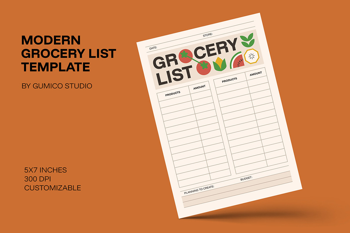 Modern Grocery List Template, a Stationery Template by Gumico Studio. (Photo 1 of 3)