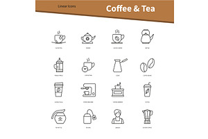 Coffee And Tea Vector Linear Icons