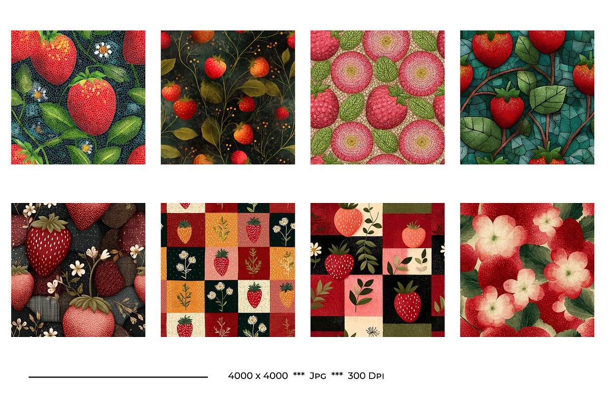 Strawberry Retro Art Style Patterns, a Pattern Graphic by karenfoleyphoto (Photo 5 of 16)