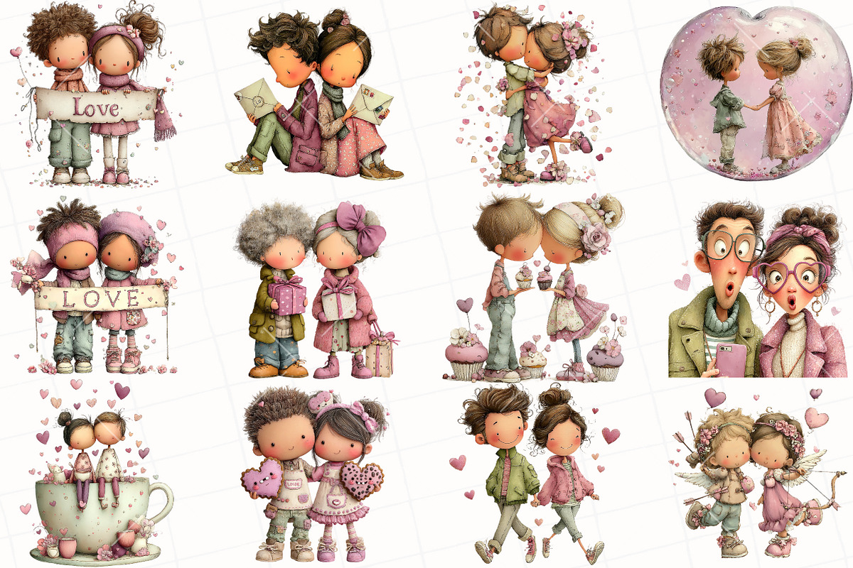 Quirky Valentine Couple Clipart, an Illustration by OK Design (Photo 3 of 6)