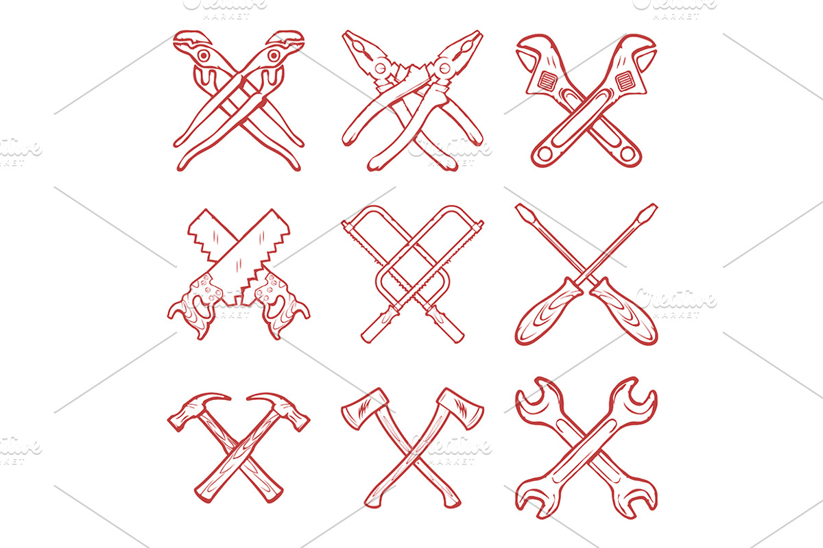 Vector crossed hard work tools, an Object Graphic by idimair