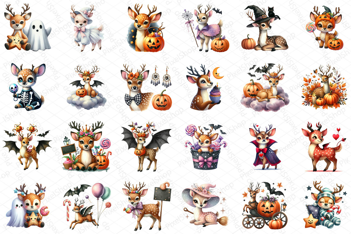 Cute Halloween Deer Clipart, an Illustration by DreamPrint404 (Photo 3 of 5)