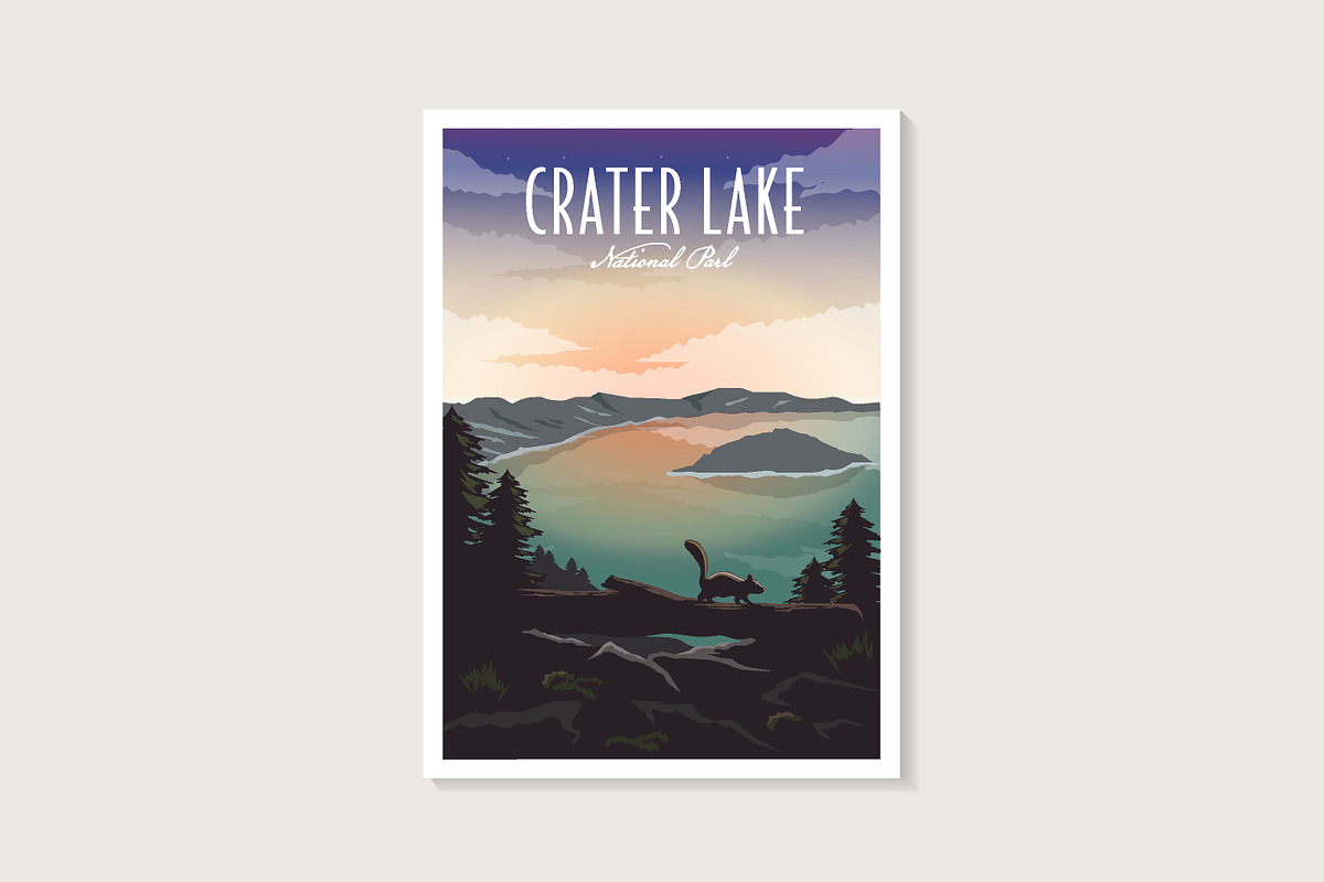 Crater lake National park poster, a Decorative Illustration by DOMHOUZE