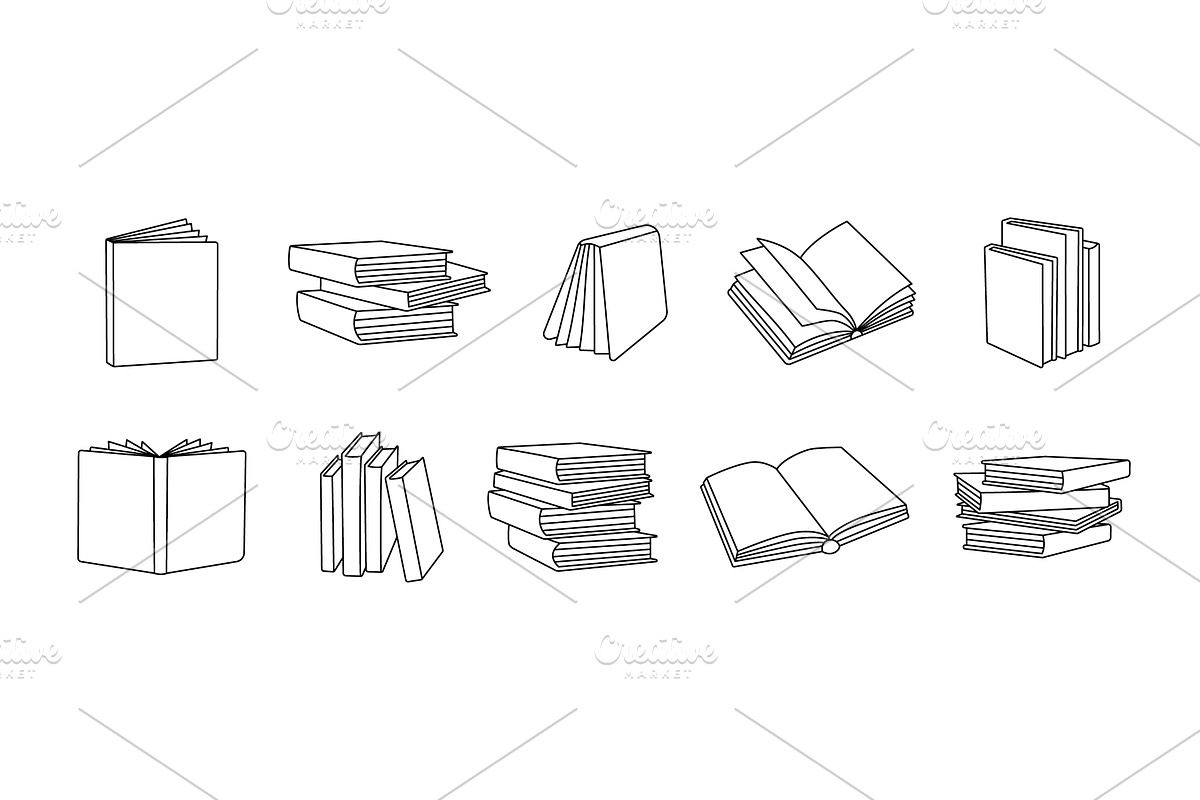 Books outline sketch set. Bookstore, an Illustration by GraphiShop