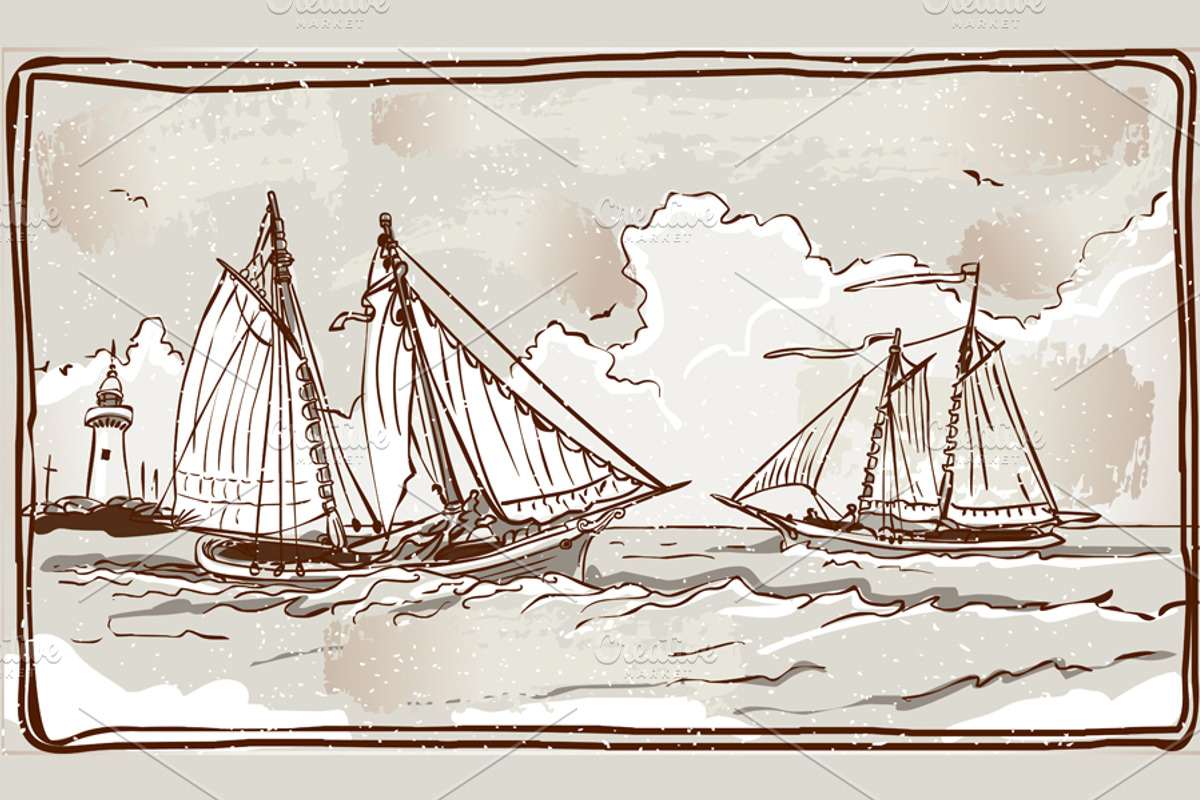 Vintage View of Sailing Ships, a Transportation Illustration by Aurielaki Stock Images (Photo 1 of 4)