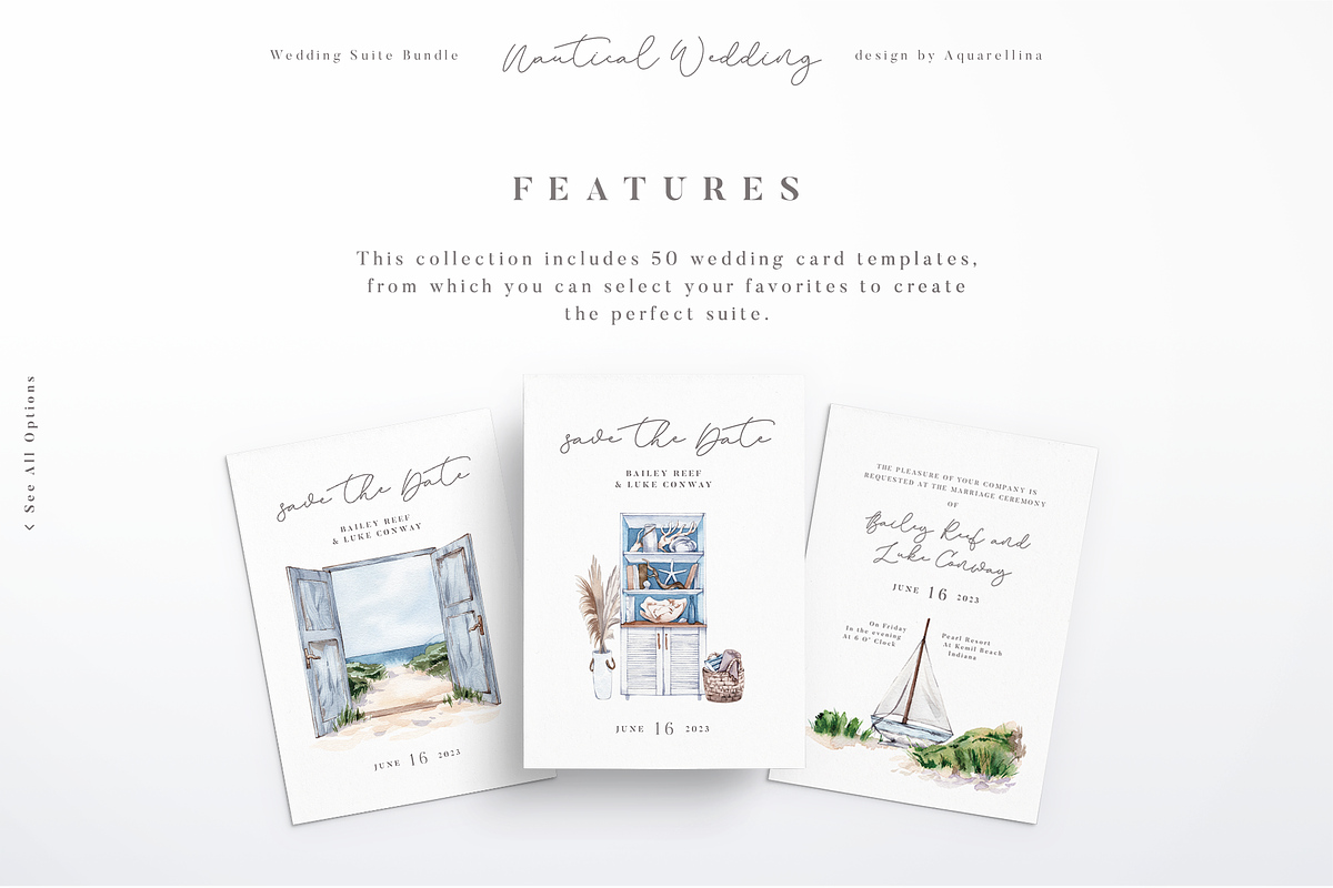 Nautical Wedding Invitations BUNDLE, an Invitation Template by Aquarellina (Photo 2 of 21)