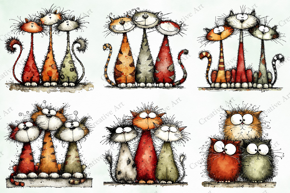 Whimsical Christmas Cats Clipart, an Illustration by Creative Art (Photo 4 of 13)