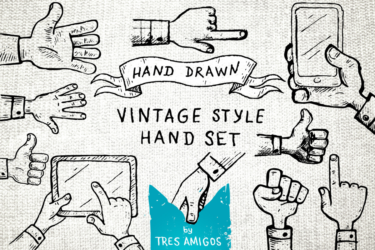 Hand drawn vintage hand set, an Illustration by 4pixel