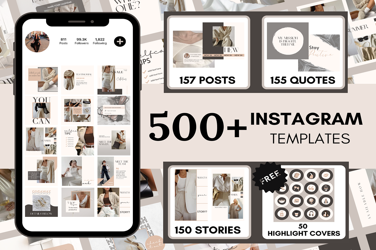 NEUTRAL Instagram Templates Bundle, a Social Media Template by LushBury (Photo 1 of 9)