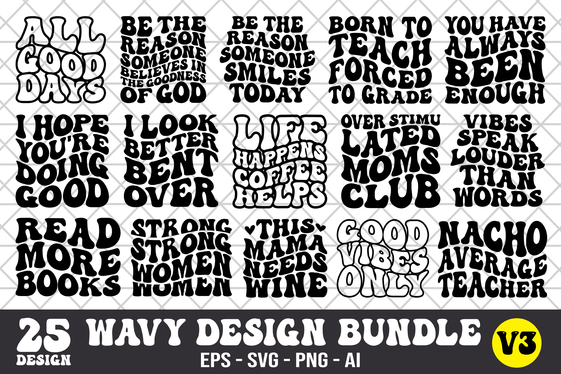 Retro Wavy Design Bundle SVG V3 | Creative Market