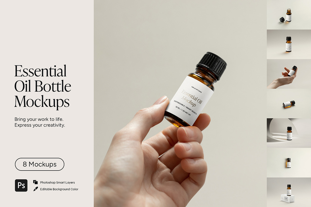 Essential Oil Bottle Mockup Bundle, a Packaging Mockup by Wildfield Studio (Photo 1 of 10)