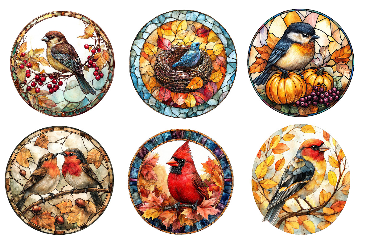 Fall Autumn Bird Stained Glass, an Illustration by Designworld (Photo 4 of 6)