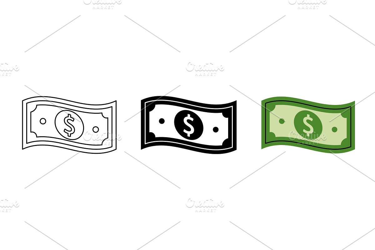 A dollar bill icon set. Cash and, an Object Illustration by GraphiShop