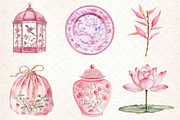 Pink Chinoiserie Summer Clipart, an Illustration by Dream Creation (Thumbnail 5 of 6)