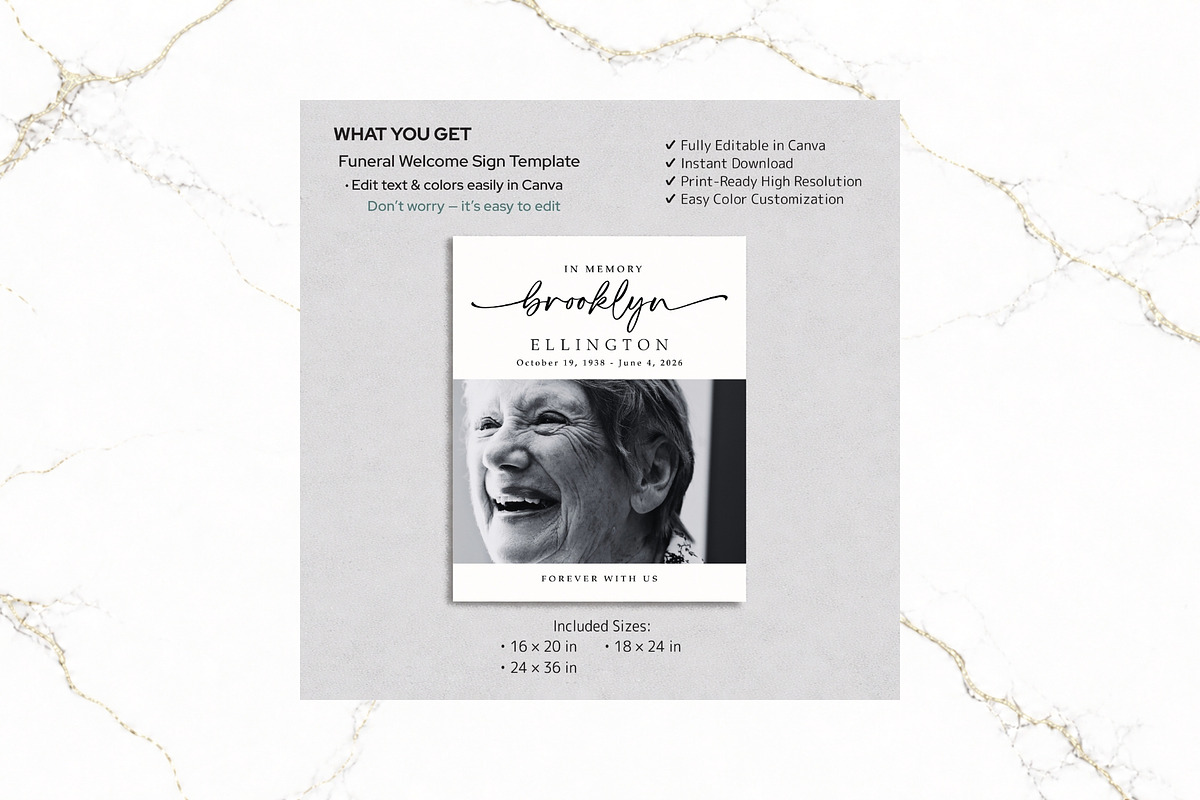 Funeral Welcome Sign B&W Canva FR004, a Poster Template by TyphoonStudio (Photo 2 of 10)