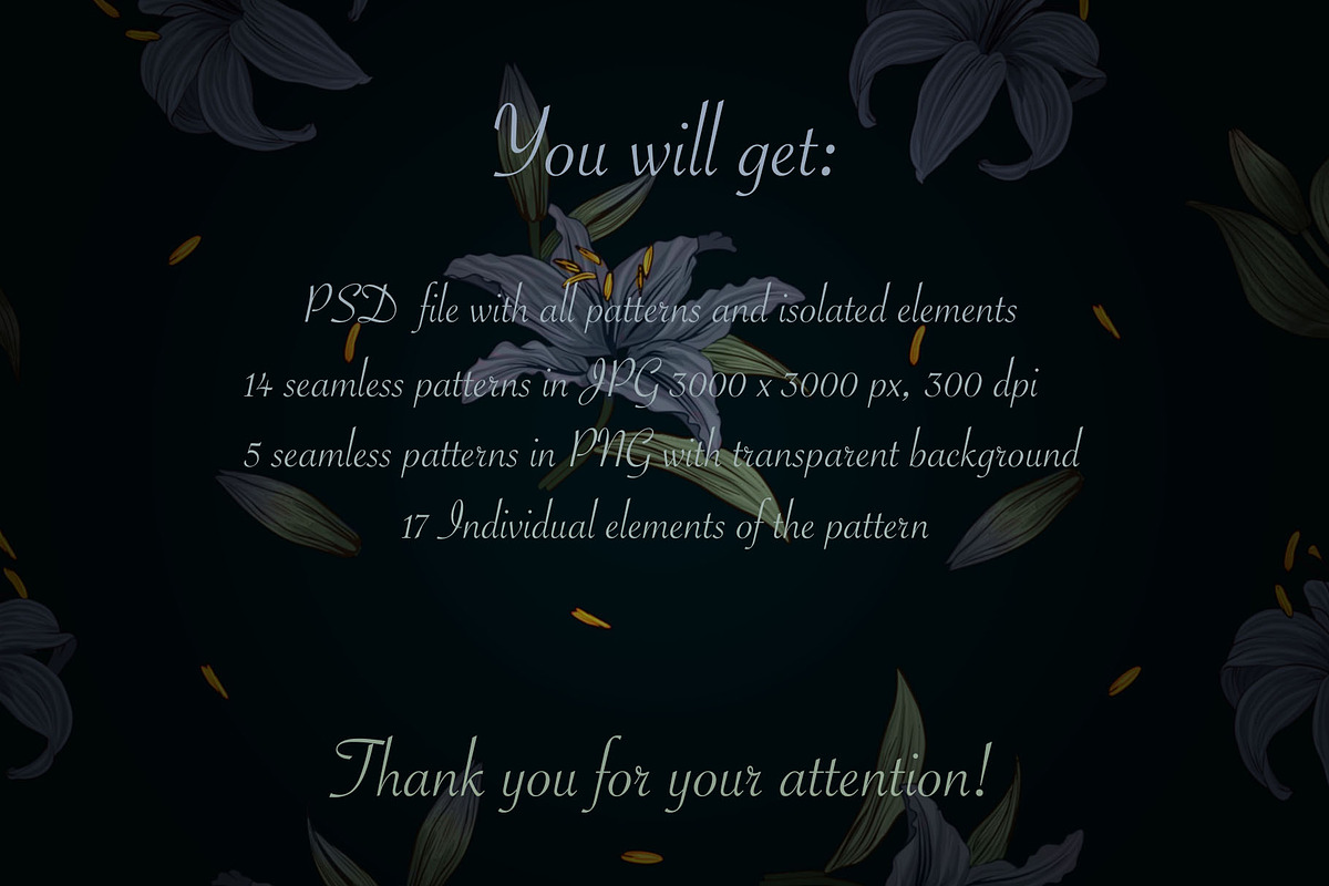 Lilies and Irises, flowers pattern, a Pattern Graphic by Yana Dobrik (Photo 10 of 10)