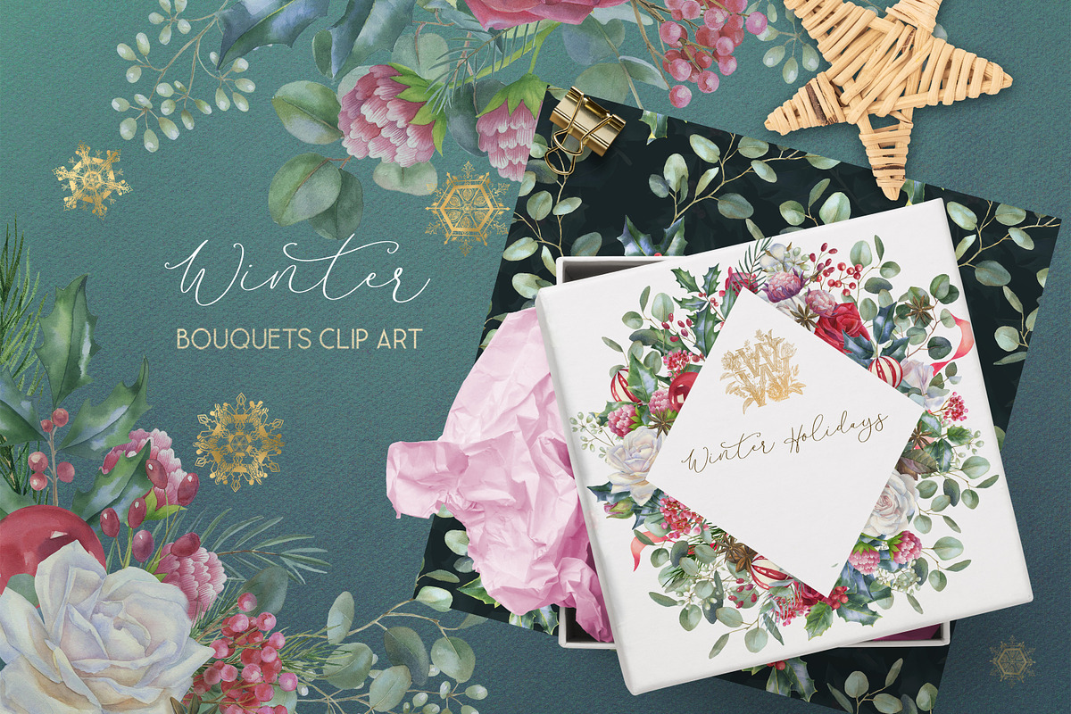 Watercolor floral Christmas pack, a Decorative Illustration by WonderWonder (Photo 11 of 20)