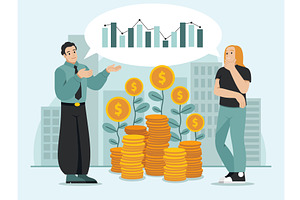 Financial investments people. Broker, a Finance Illustration by YummyBuum