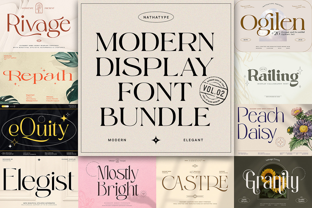 Modern Display Font Bundle 2, a Script Font by Nathatype (Photo 1 of 11)