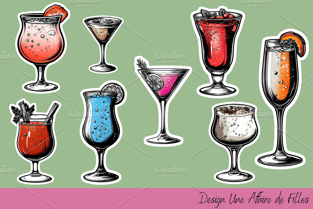 VINTAGE CARTOON COCKTAILS STICKERS, a Food Illustration by Une Affaire de Filles (Photo 3 of 6)