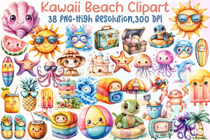 Kawaii Beach Clipart Bundle, an Illustration by Sublimation Artist