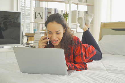 Relax happy latin young businesswoman. People talking on smartph, a Person Photo by Tampatra