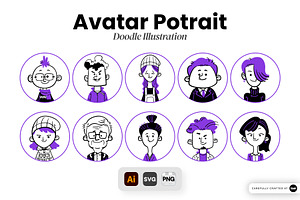 Avatar Portrait Doodle Illustration, an Object Graphic by SLAB! Design