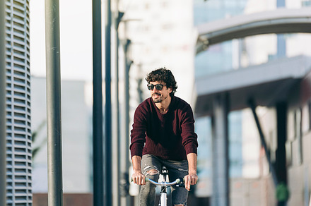 Young man with fixie bicycle featuring man, bicycle, and bike, a Person Photo by nunezimage