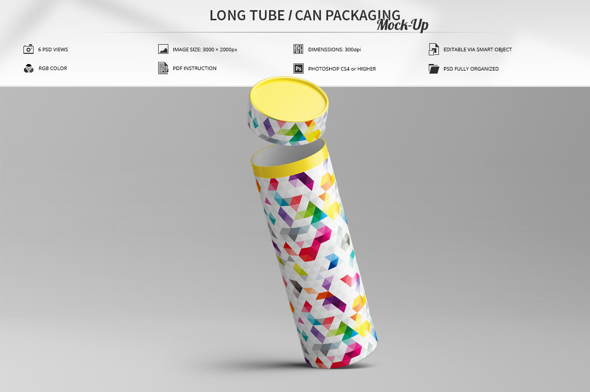 Long Tube / Can Packaging Mock-Up, a Packaging Mockup by MassDream