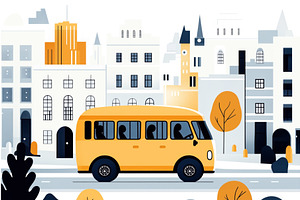 Illustration Of A Yellow Bus In A