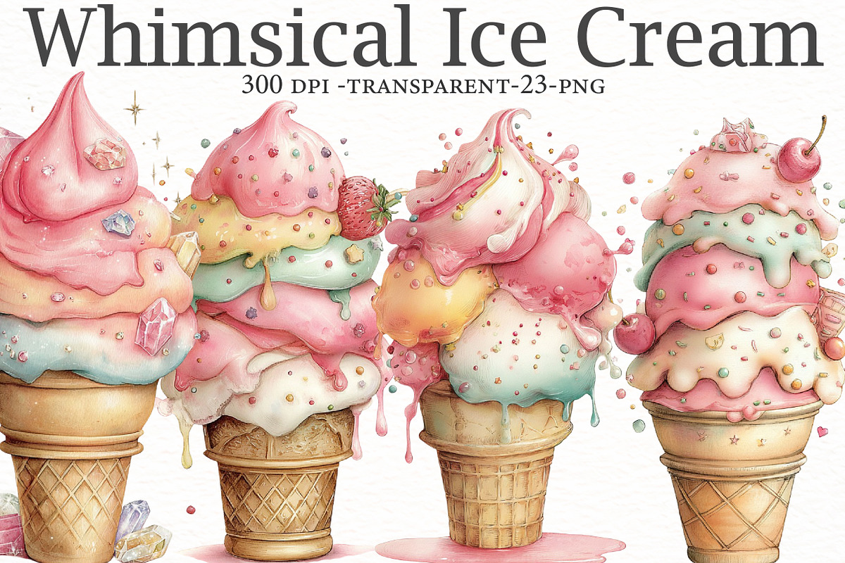 Whimsical ice cream Clipart, a Seasonal Illustration by Designworld (Photo 1 of 10)